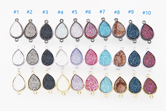 Druzy Agate Electroplating 12x16mm Teardrop Shape Brass Bezel Setting Connector