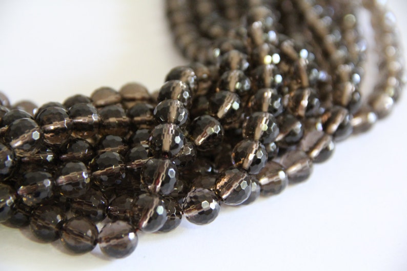 Smoky Quartz 10mm faceted round beads 16 length strand image 2