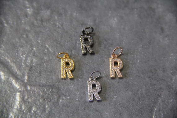 CZ Micro Pave Letter "R" Charm with Jump Ring