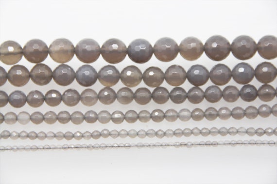 Grey Onyx 3-12mm faceted round beads 16" length strand