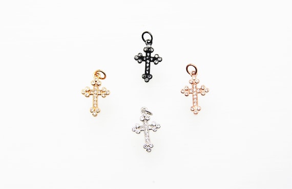 CZ Micro Pave 12x18mm Religious Cross Charm with Jump Ring