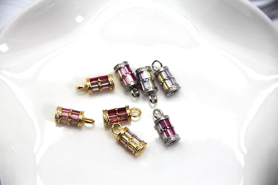 CZ Micro Pave Gradient Color 7x11mm Barrel Shape Pendant
