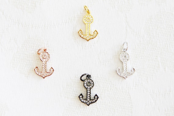 CZ Micro Pave 12x18mm Anchor  Charm with Jump Ring