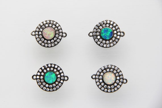 Synthetic Opal With CZ Micro Pave 14mm Coin Connector