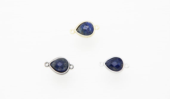 Lapis lazuli 10x12mm Teardrop Shape Brass Bezel Setting Connector