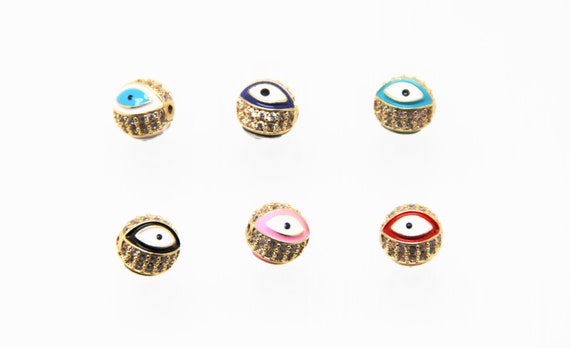 CZ Micro Pave Enamel 10mm Evil Eye Round Beads