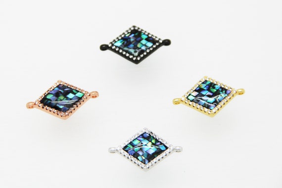 Abalone Mosaic With CZ Micro Pave 14x18mm Diamond Shape Connectors