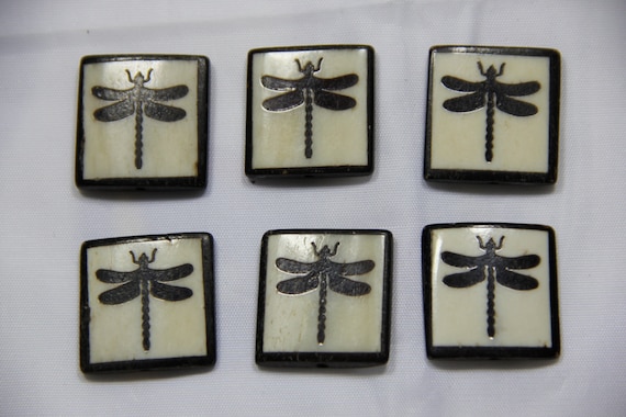 6 pcs Batik Bone Dragonfly Rectangle Beads