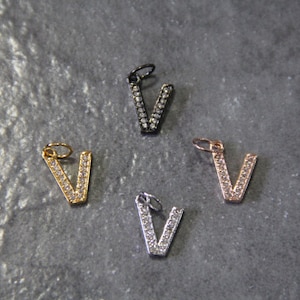 CZ Micro Pave Letter &quot;V&quot; Charm with Jump Ring
