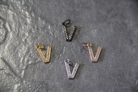 CZ Micro Pave Letter "V" Charm with Jump Ring