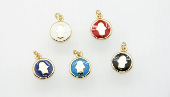 Enamel 11mm Disc With Gold Hamsa Charm