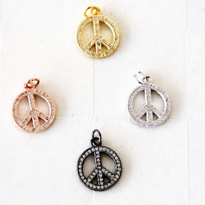 CZ Micro Pave 14mm Peace Sign Charm with Jump Ring