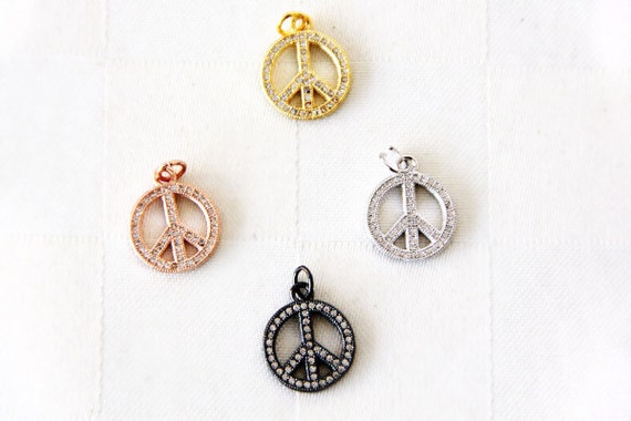 CZ Micro Pave 14mm Peace Sign Charm with Jump Ring