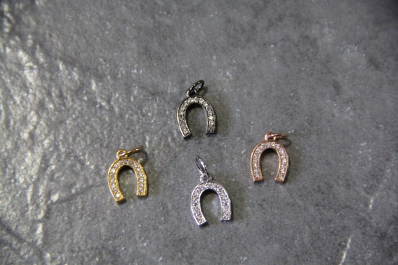 CZ Micro Pave 9x11mm Horse Shoe  Charm with Jump Ring