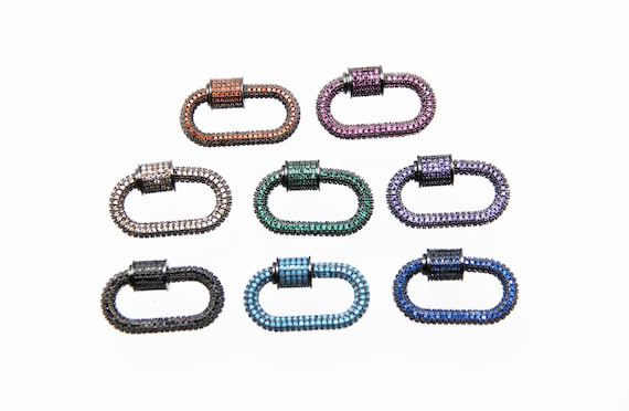 CZ Micro Pave 16x32mm Oval Screw Clasp Carabiner