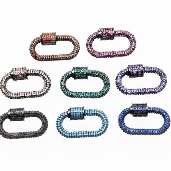 CZ Micro Pave 16x32mm Oval Screw Clasp Carabiner