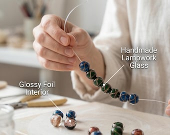 15 Pieces 12mm Round Handmade Glossy Foil Lampwork Glass Beads