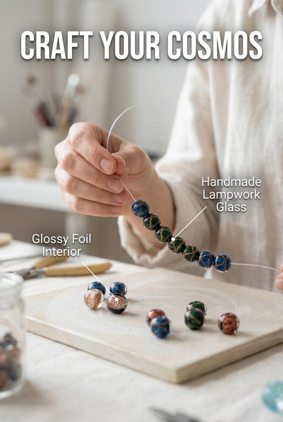 15 Pieces 12mm Round Handmade Glossy Foil Lampwork Glass Beads