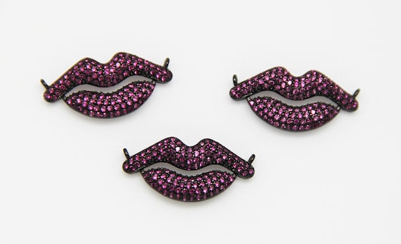 Ruby CZ Micro Pave 13x26mm Lip Shape Connector