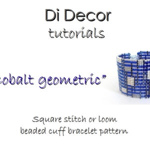 Cobalt Blue Seed Bead Bracelet Pattern, Cobalt Blue Black Grey and Ivory White Cuff Loom Bracelet Pattern, Toho Seed Beads Bracelet Pattern