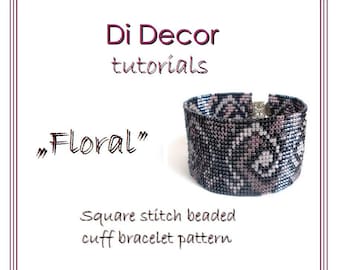 Download istantaneo modello braccialetto con punto quadrato con perline, modello braccialetto con telaio per perline Toho, modello braccialetto polsino con punto quadrato Miyuki Delica