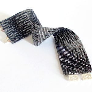 Beaded Black and Grey Cuff Bracelet, Toho Beads Loom Bracelet, Modern Cuff Bracelet, Skyline Bracelet, Beadwork Cuff Bracelet