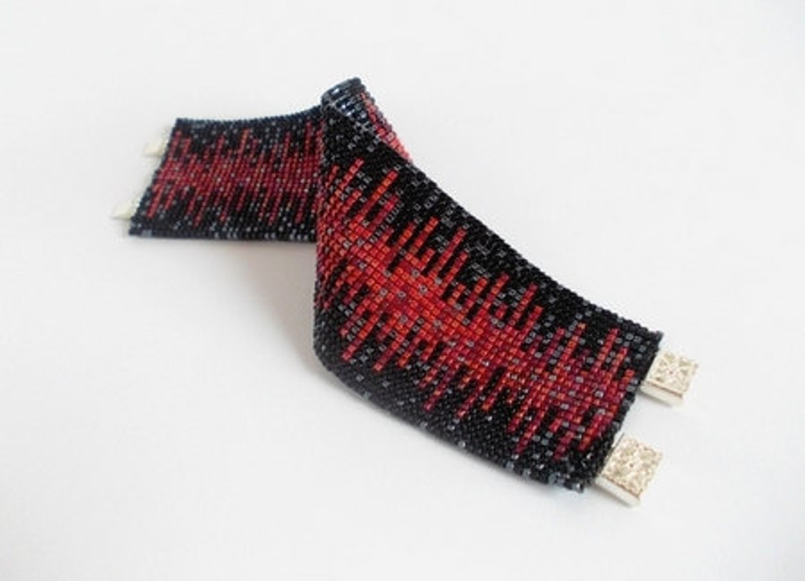 Beaded Square Stitch or Loom Cuff Bracelet Pattern, Toho Beads Black