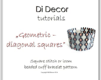 Download istantaneo Modello bracciale con telaio a punto quadrato, Modello bracciale con telaio per perline Toho, Tutorial bracciale con polsino geometrico Miyuki Delica