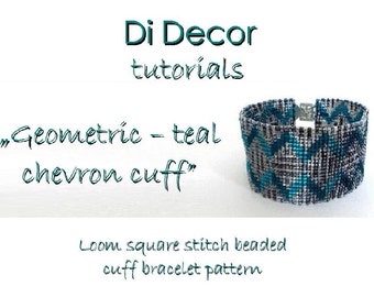 Modello per bracciale Chevron a punto quadrato di Loom, modello con perline, modello per bracciale Toho Beads o Miyuki Delica, tutorial per bracciale con polsino di perline