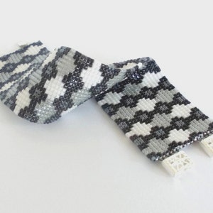 Beaded Black Silver and White Cuff Bracelet, Toho Treasure Seed Beads Loom Bracelet, Geometric Cuff Bracelet, Designer Beadwork Bracelet