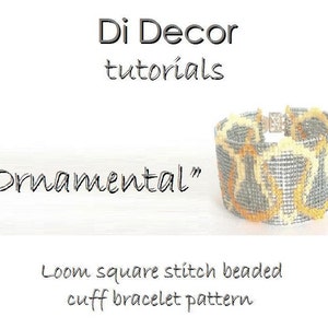Loom Square Stitch Bracelet Pattern, Toho Beads Loom Cuff Bracelet Pattern, Miyuki Delica Silver Yellow Orange Bracelet Pattern