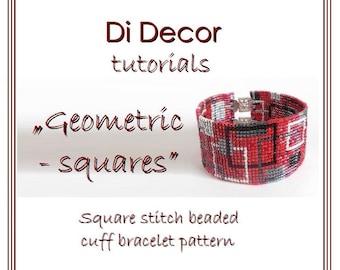 Download istantaneo Modello per bracciale con punto quadrato con perline, Modello per bracciale con telaio per perline Toho, Tutorial per bracciale geometrico Miyuki Delica