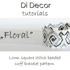 Instant Download Beaded Loom Square Stitch Bracelet Pattern, Toho Beads Loom Bracelet Pattern, Miyuki Delica White Gray Bracelet Pattern
