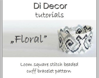 Download istantaneo modello braccialetto con telaio perline, motivo braccialetto con telaio per perline Toho, modello braccialetto grigio bianco Miyuki Delica