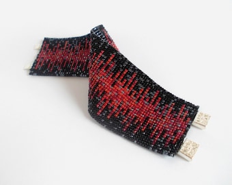 Nero rosso e grigio braccialetto, Bracciale perline Toho tesoro, Bracciale geometrico, Skyline bracciale, progettista perline braccialetto di perline