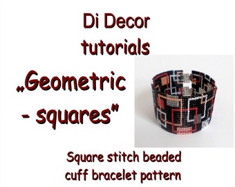 Download istantaneo Modello per bracciale con punto quadrato con perline, Modello per bracciale con telaio per perline Toho, Tutorial per bracciale geometrico Miyuki Delica