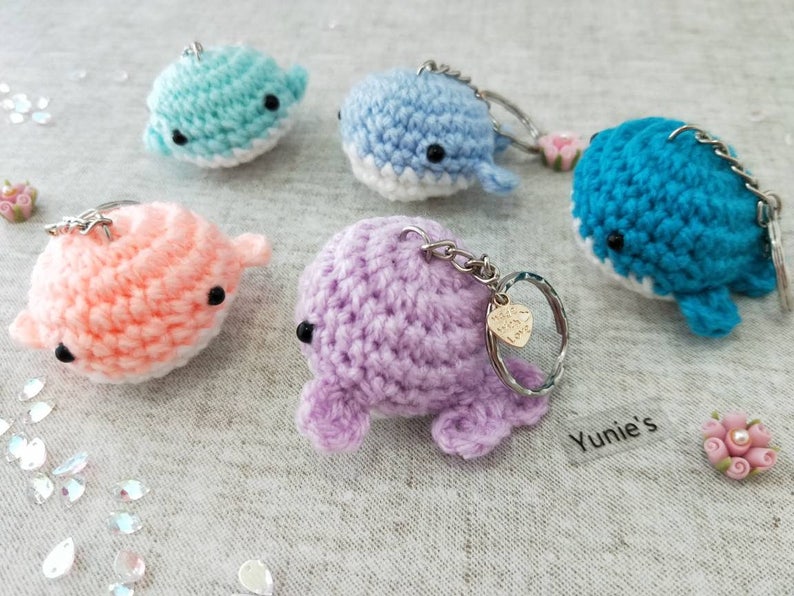 Whale amigurumi keychain with handmade charm valentines gift Etsy