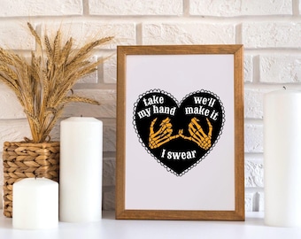 80s Bon Jovi Inspired Art Print: Skeleton Hand Pinky Swear (Digital Download)