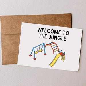 Willkommen im Jungle Gym Guns N Roses 80er Jahre Rock Grußkarte Baby Shower Card Geschenk für neue Eltern Lustiges Babypartygeschenk