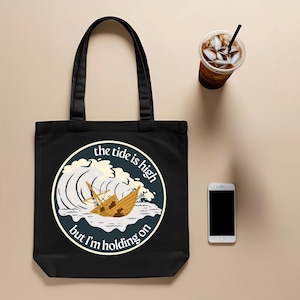 The Tide Is High Tote Bag: Blondie Lyric Nautical Cotton Canvas Tote