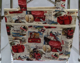 Walker Bag with an Old-Fashioned Travel Print - Use a Walker Safely