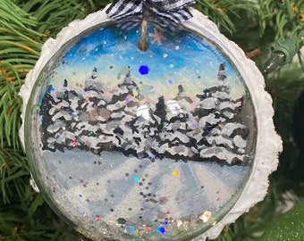 Rustic Snow Globe Ornament - Snowy Trees