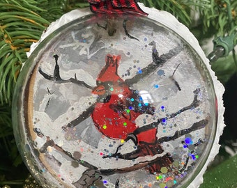 Rustic Snow Globe Ornament - Cardinal