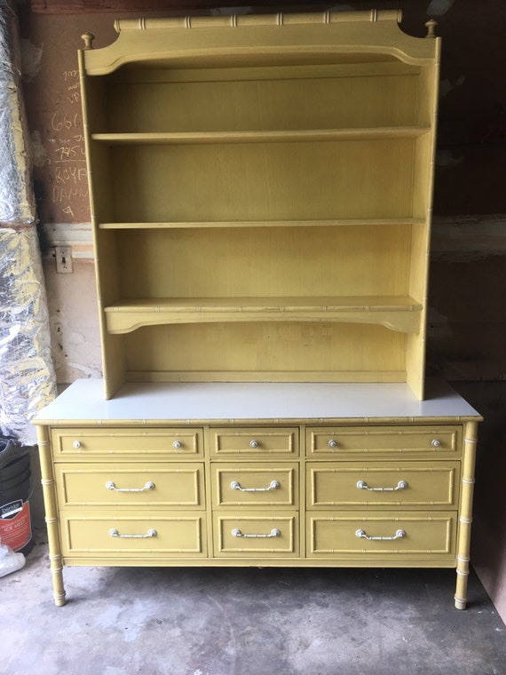 Vintage Faux Bamboo Thomasville Triple Dresser With Hutch Etsy