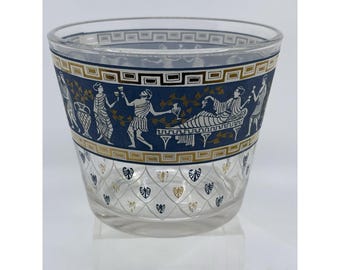 Vintage Cera Glass MCM Etruscan Frieze Glass Bowl Ice Bucket USA
