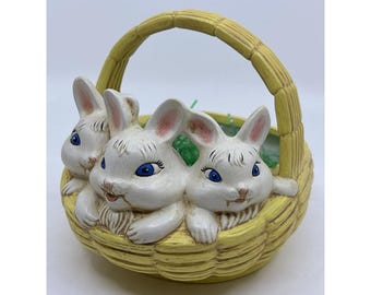 Vintage MCM Atlantic Mold Easter Bunny Basket Ceramic Decoration