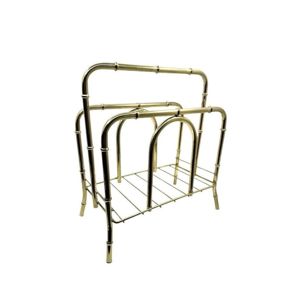 Vtg MCM Magazine Rack Faux Gold Metal Bamboo Hollywood Regency - Etsy