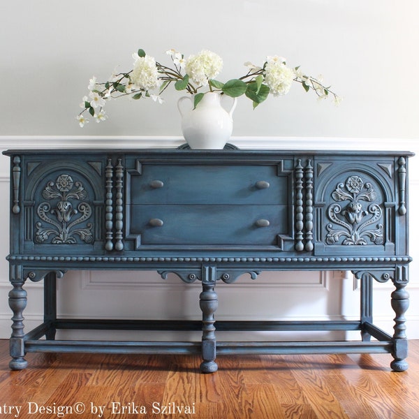 SOLD!!!! Antique BERKEY & GAY Furniture  ca. 1920's Jacobean French Country Design Weathered Buffet Sideboard Media Console