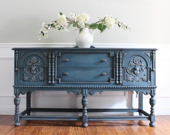 SOLD!!!! Antique BERKEY & GAY Furniture  ca. 1920's Jacobean French Country Design Weathered Buffet Sideboard Media Console