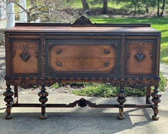 ON HOLD!!! - Pending Antique Jacobean 1900's Victorian French Country Buffet Sideboard Credenza Media Console Entryway Cabinet